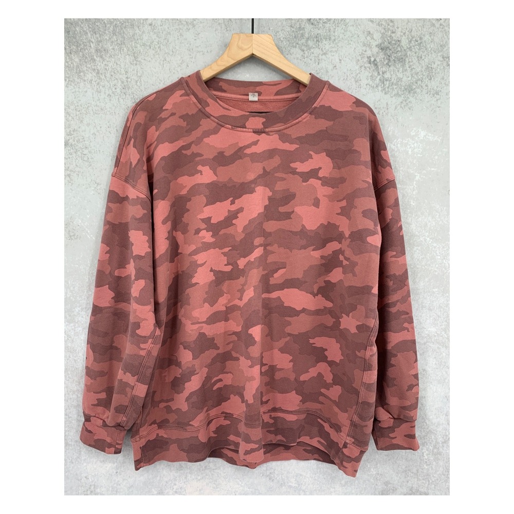 Lululemon Sweater Womens 10 Red Camo Perfectly Oversized Crewneck Preppy